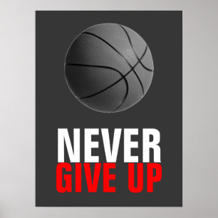 Never Give Up Basketball Motivational Poster