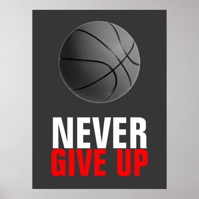 Never Give Up Basketball Motivational Poster (Front)