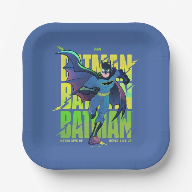 Never Give Up Batman Running Graphic Paper Plate (Front)