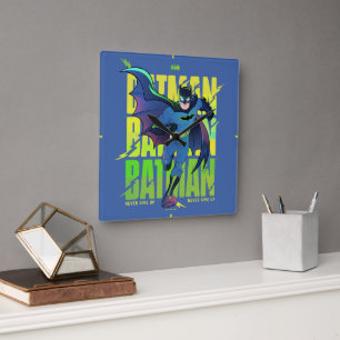 Never Give Up Batman Running Graphic Square Wall Clock