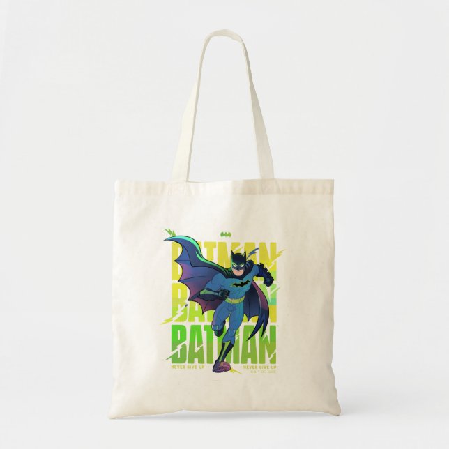 Never Give Up Batman Running Graphic Tote Bag (Front)