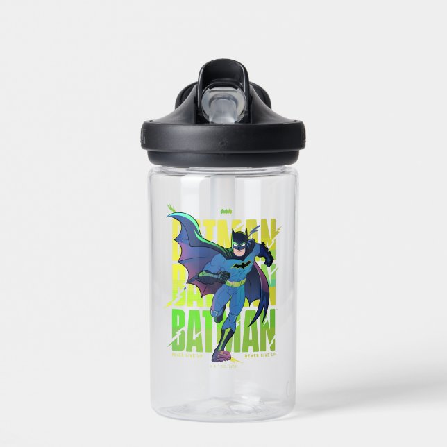 Never Give Up Batman Running Graphic Water Bottle (Front)