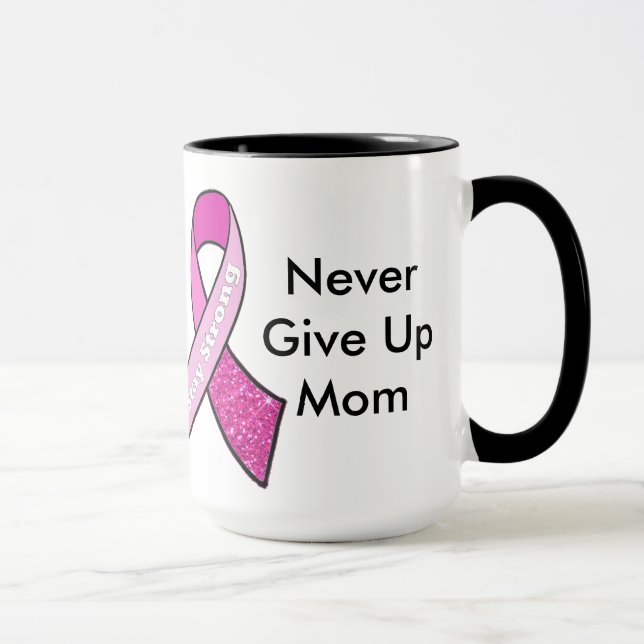 "Never Give Up" Breast Cancer Personalised  Mug (Right)