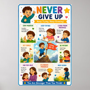 💪 Never Give Up For Kids Growth Mindset Motivatio Poster