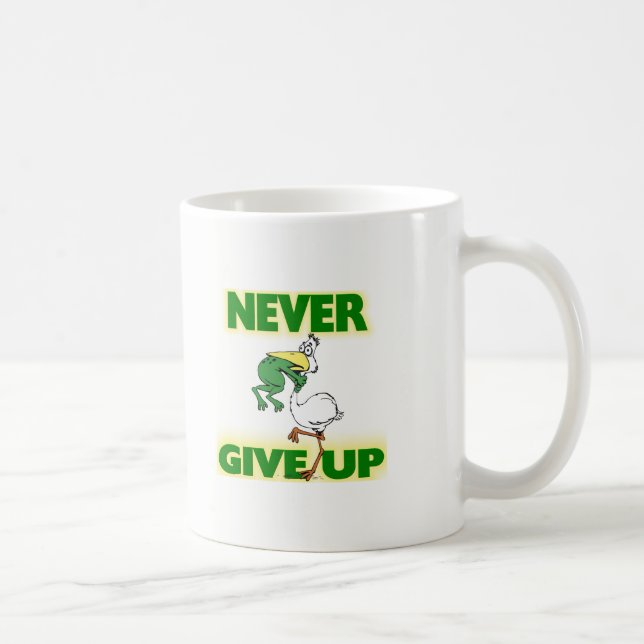 Never Give Up Frog Choking Bird Coffee Mug (Right)