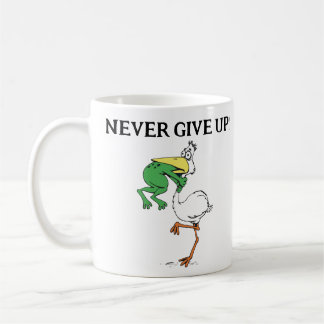 Never Give Up Frog Choking Bird Coffee Mug