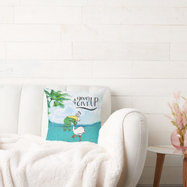 Never Give Up Frog Choking Bird Cushion (Couch)