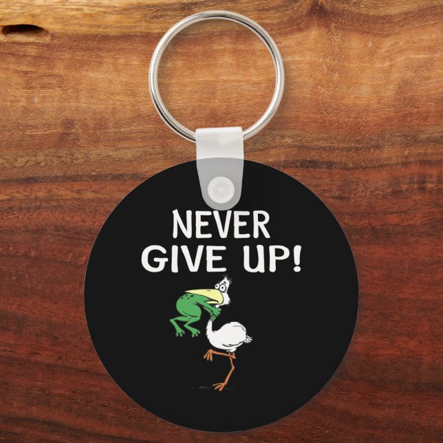 Never Give Up Frog Choking Bird Key Ring (Front)