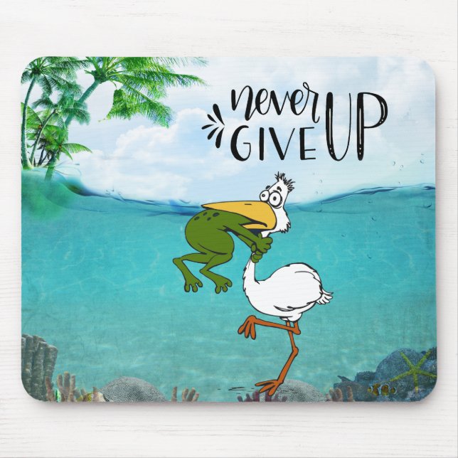 Never Give Up Frog Choking Bird Mouse Pad (Front)
