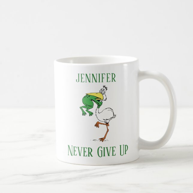 Never Give Up Frog Choking Bird Name Coffee Mug (Right)