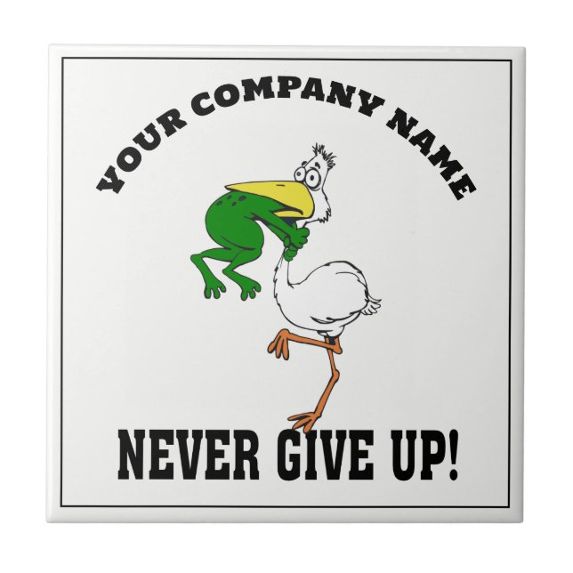 Never Give Up Frog Choking Bird Tile (Front)