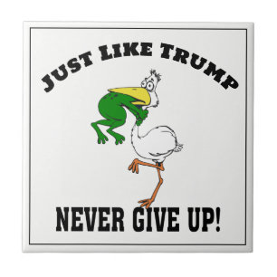 Never Give Up Frog Choking Pelican Like Trump Ceramic Tile