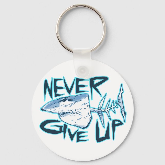 never give up great white shark key ring (Front)