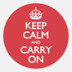 Never Give Up: Keep Calm and Carry On, Red & White Classic Round Sticker