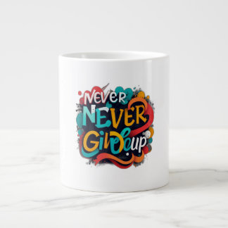 Never give up large coffee mug