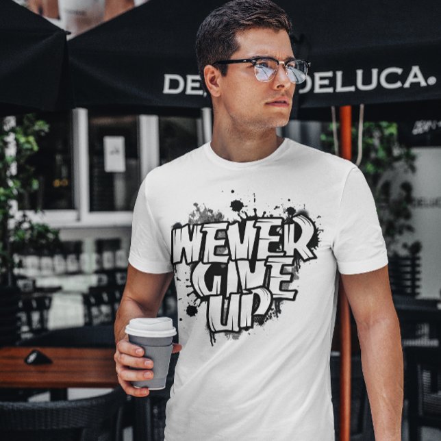 NEVER GIVE UP, Motivated, Black&White spray colour T-Shirt (NEVER GIVE UP, Motivated, Black & White spray color T-Shirt)