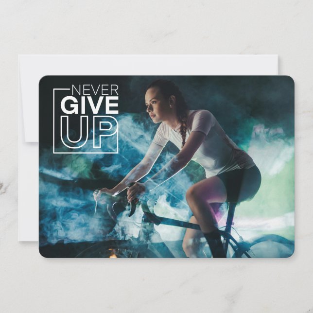 Never Give Up – Motivational Cycling Inspiration Holiday Card (Front)