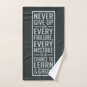 NEVER GIVE UP motivational hand towel