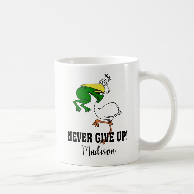  Never Give Up Motivational Pelican and Frog   Coffee Mug (Right)