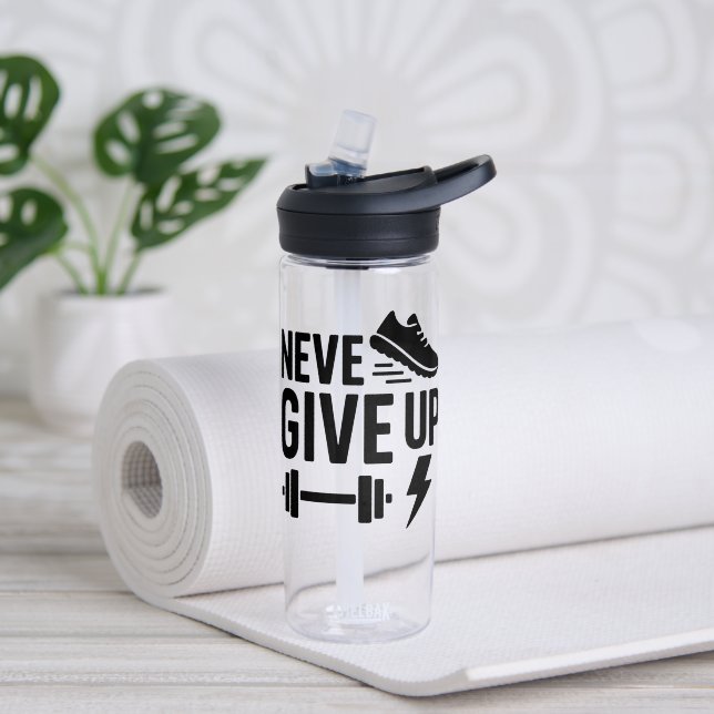  Never Give Up – Motivational Sports Water Bottle (Yoga (Rotated))