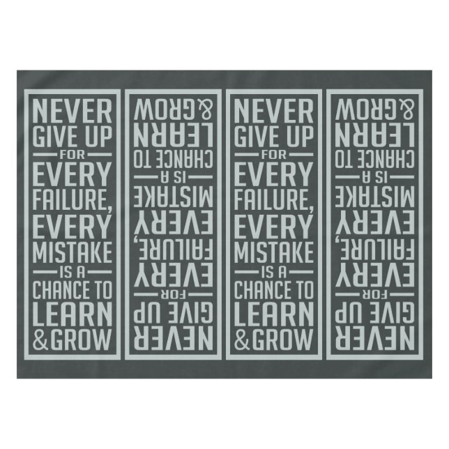 NEVER GIVE UP motivational table cloth (Front (Horizontal))