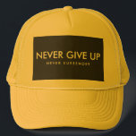 Never Give Up Never Surrender Custom Text Unisex Trucker Hat<br><div class="desc">CustomText & Colour Modern Elegant Template Sport Fitness Womens Mens Unisex Never Give Up Never Surrender Yellow And Black Baseball & Trucker Hats / Caps.</div>