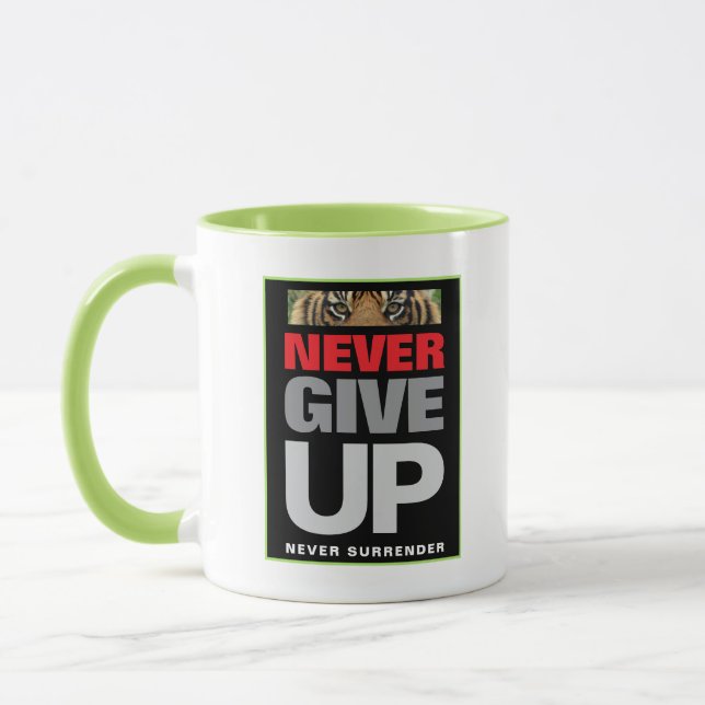 Never Give Up Never Surrender White & Green Combo Mug (Left)