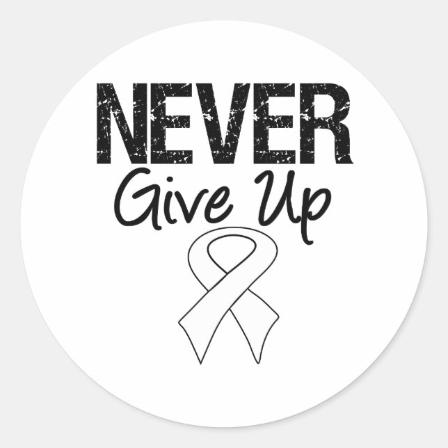 Never Give Up Ribbon (Lung Cancer) Classic Round Sticker (Front)