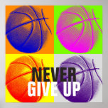 Never Give Up Success Basketball Pop Art Print<br><div class="desc">Popular American and International Game Artworks - I Love This Game. Popular Sports - Basketball Game Ball Image.</div>