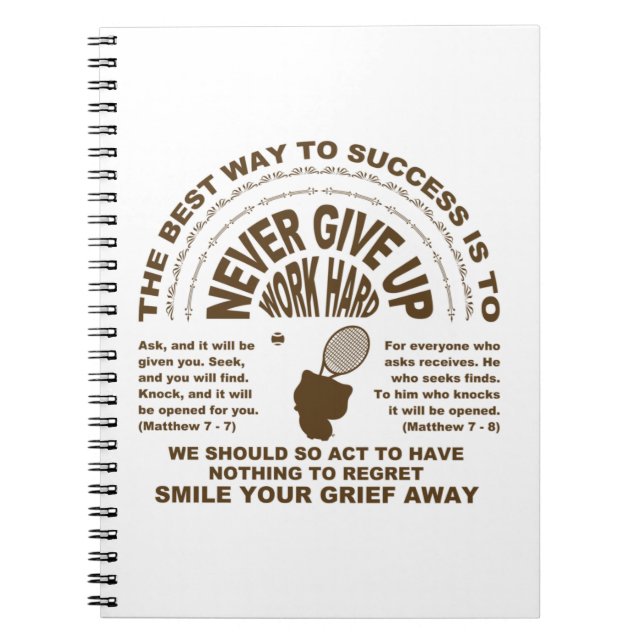 Never Give up (tennis) Notebook (Front)