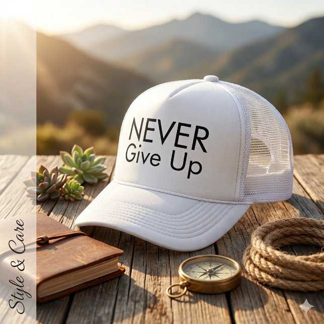 Never Give Up Text Mark Inspirational Trucker Hat (Never Give Up Text Mark Inspirational Trucker Hat)