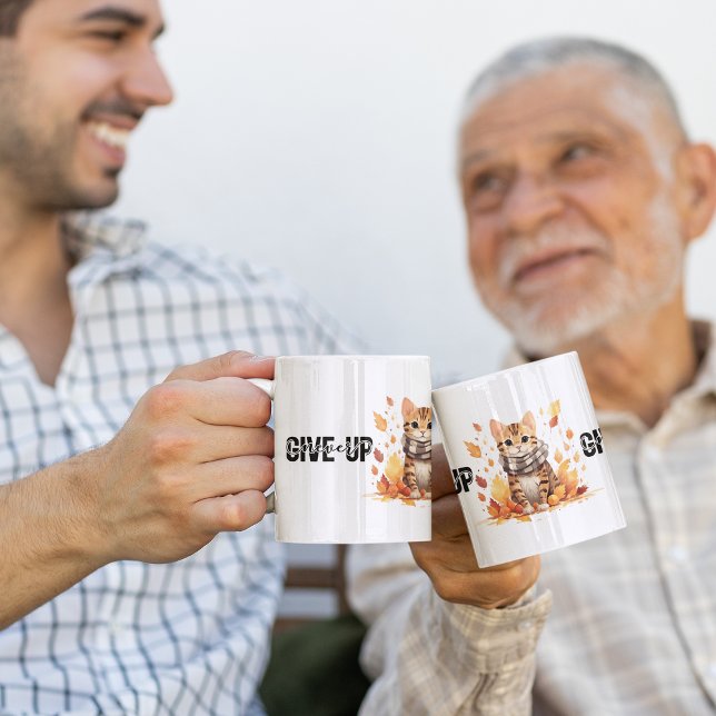 Never give up with Cute Bengal Cat in Fall Coffee Mug (Never give up with Cute Bengal Cat in Fall Coffee Mug)