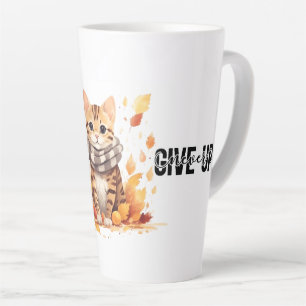 Never give up with Cute Bengal Cat in Fall Latte Mug