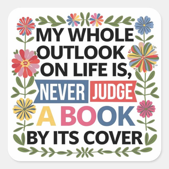 Never judge a book by it's cover square sticker (Front)