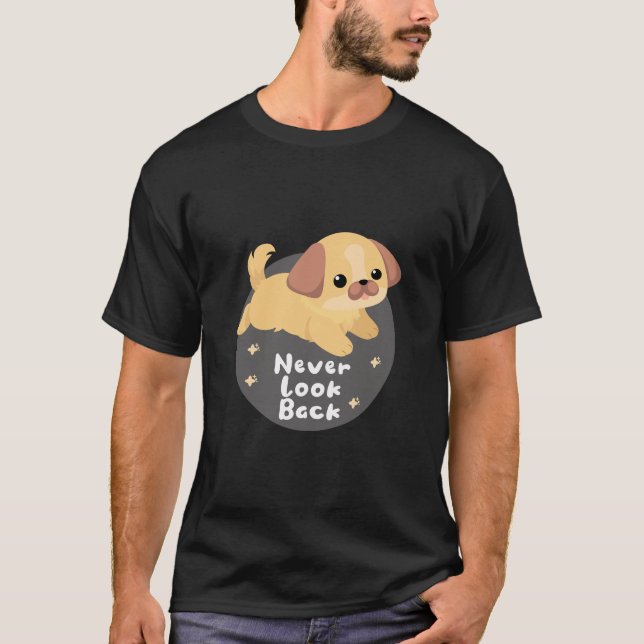Never lock back Kawaii funny happy dog jumping  T-Shirt (Front)