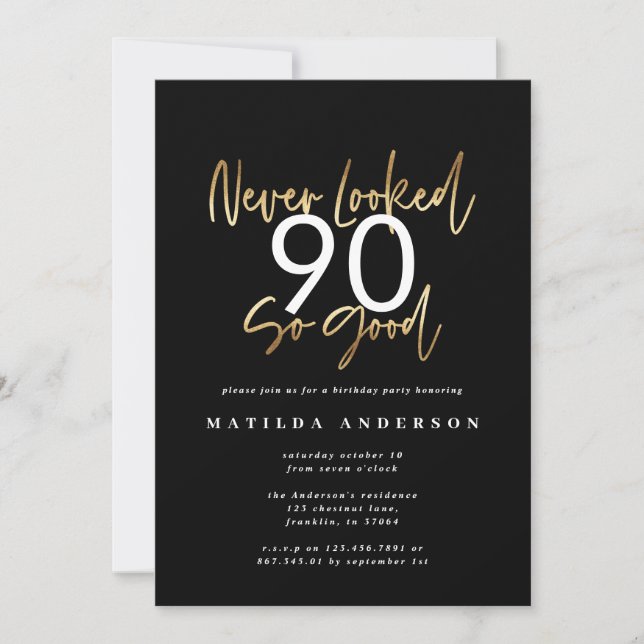 never looked so good gold birthday invitation (Front)