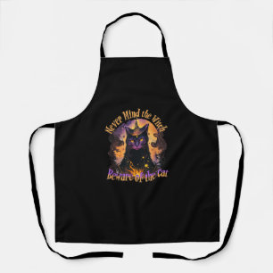 Never Mind The Witch Beware Of The Cat funny hallo Apron