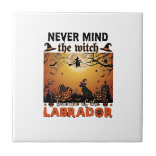 Never Mind Witch Beware Labrador Halloween Dog Pum Ceramic Tile