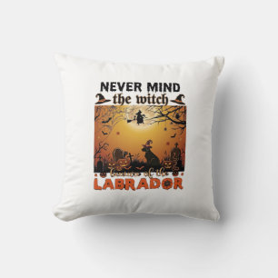 Never Mind Witch Beware Labrador Halloween Dog Pum Cushion
