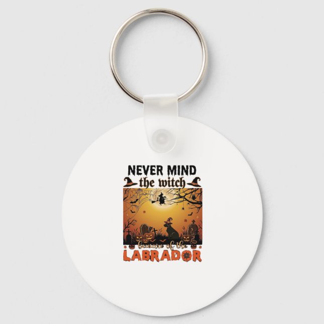 Never Mind Witch Beware Labrador Halloween Dog Pum Key Ring (Front)
