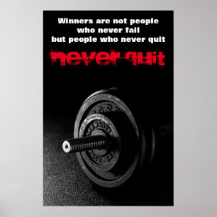 Never Quit Inspirational Fitness Dumbell Poster