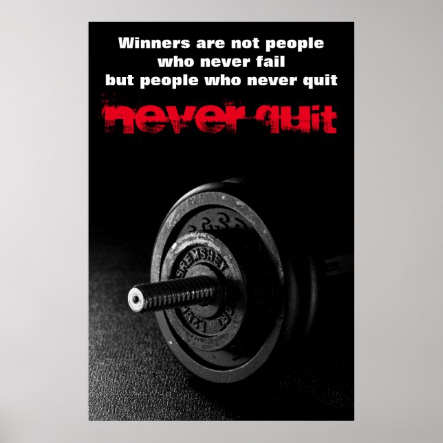Never Quit Inspirational Fitness Dumbell Poster (Front)