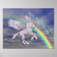 Never Stop Believing Flying Unicorn Over Rainbow 