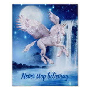 Never Stop Believing Flying Unicorn Waterfall Photo Print