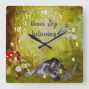 Never Stop Believing German Shepherd Inspirational Square Wall Clock