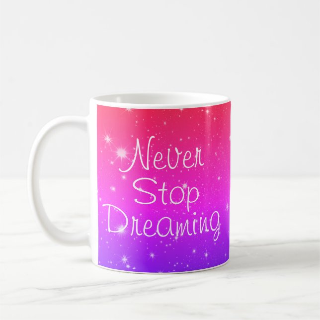 Never Stop Dreaming Colourful Stars Coffee Mug (Left)