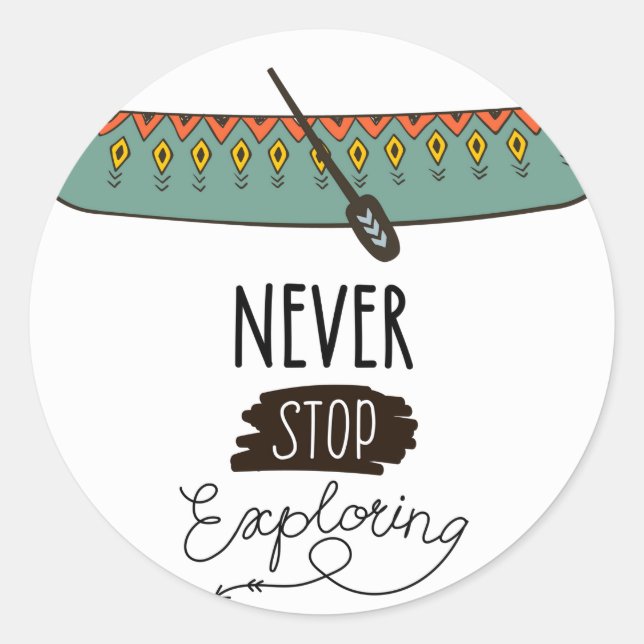 Never Stop Exploring Canoe Classic Round Sticker (Front)