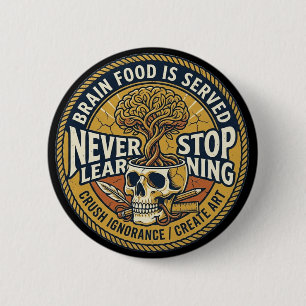 Never Stop Learning Brain Food Vintage School Pin