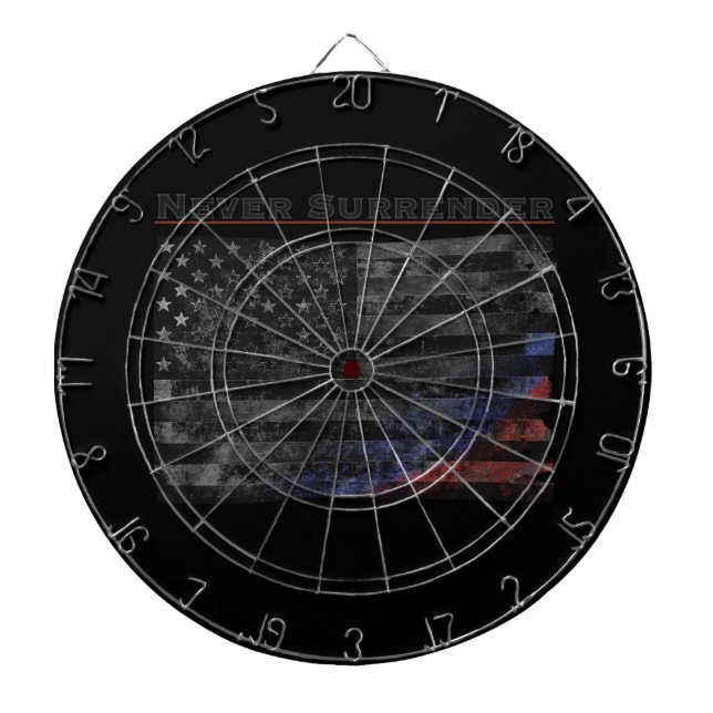 Never Surrender Black American Flag  Dartboard (Front)