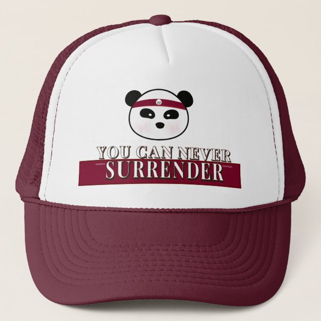 Never Surrender Leon The Panda Bear Trucker Hat (Front)